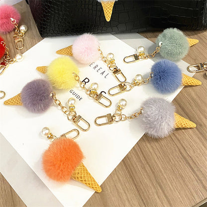Plush Candy Color Ice Cream Pom Keychain