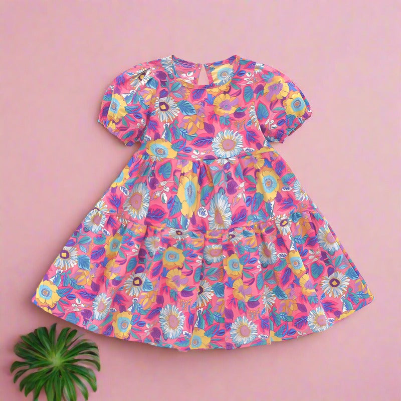 Girls Summer Floral Short Sleeve Dress