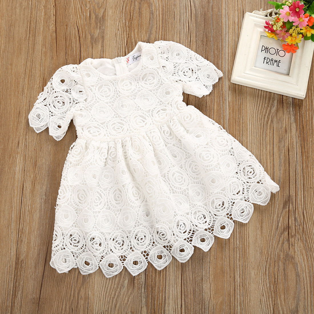 White Lace Hollow Out Princess Kids Dress