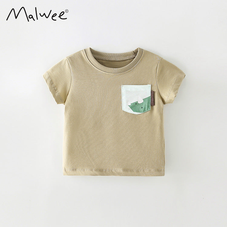 Small and medium-sized boys' cartoon cotton short sleeve round neck T-shirt handsome T-shirt