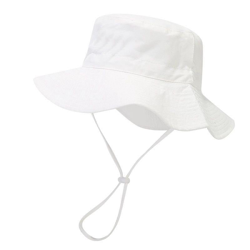 Cotton Solid Color Kids Bucket Hat with Windproof Rope