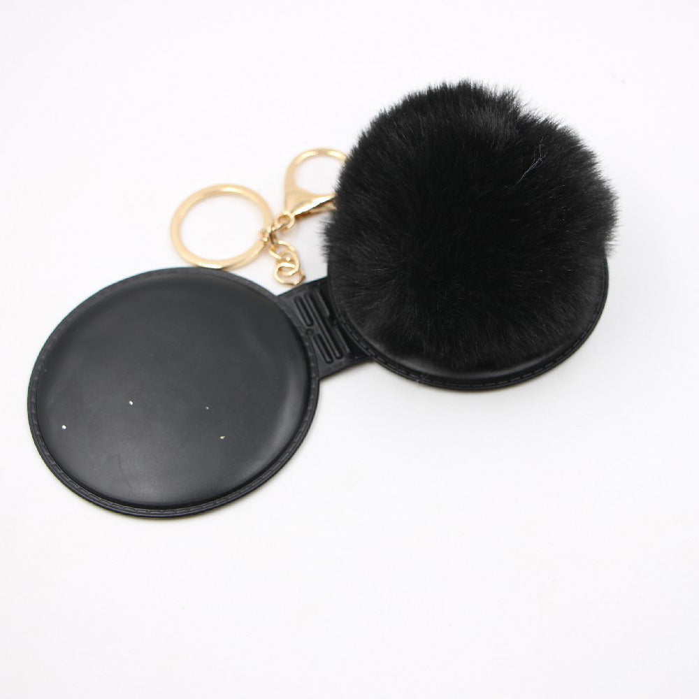 Small Mirror Hair Ball Bag Alloy Keychain