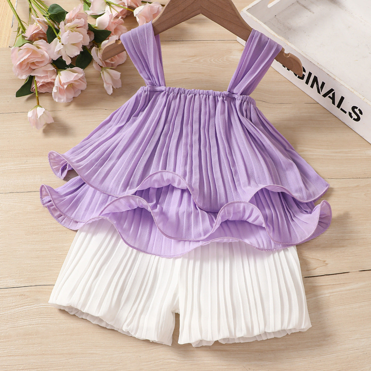 Children's Pleated Chiffon Suspender Solid Color Skirt Baby Clothes