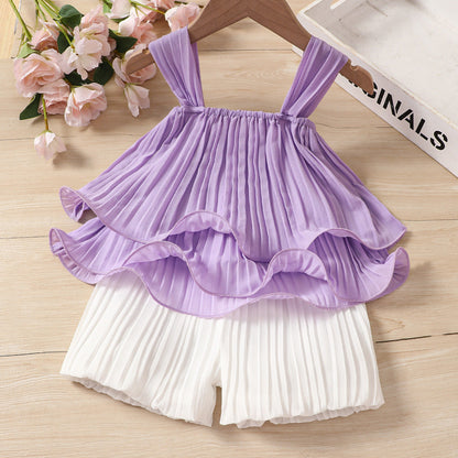 Children's Pleated Chiffon Suspender Solid Color Skirt Baby Clothes