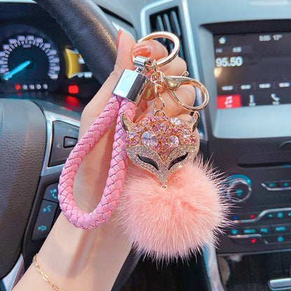 Mink Fur with Diamonds Crystal Fox Head Keychains