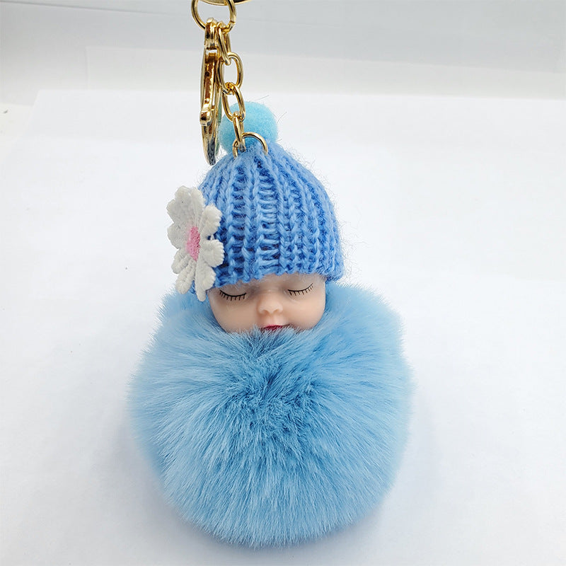 Cute sleeping doll keychain fur ball pendant