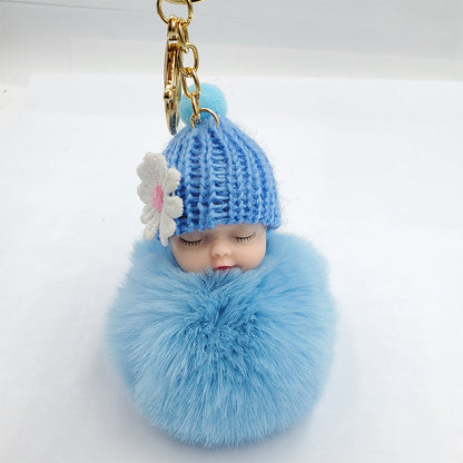 Cute sleeping doll keychain fur ball pendant
