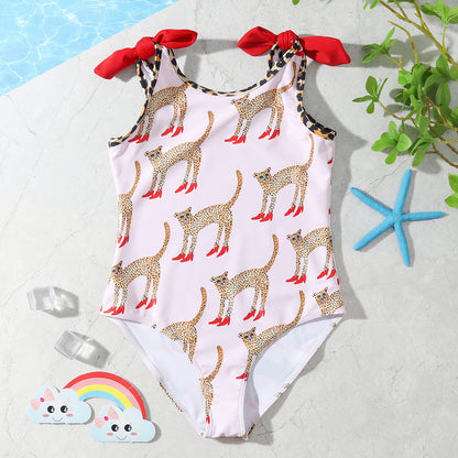 One Piece Leopard Pattern Baby Girl High Elastic Swimwear