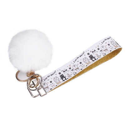 PU Leather Fur Ball Keychain