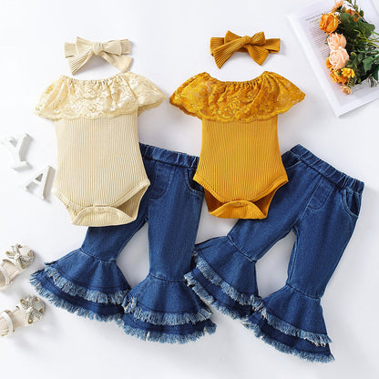 Polyester One-piece Girls Summer Suit