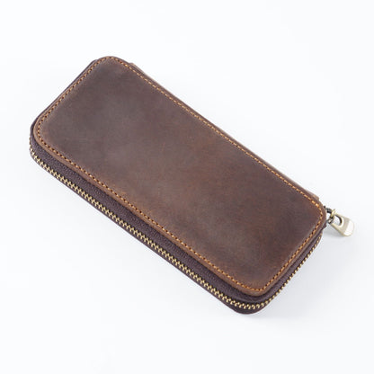 Top Layer Cowhide Crazy Horse Leather Square Zipper Pencil Case