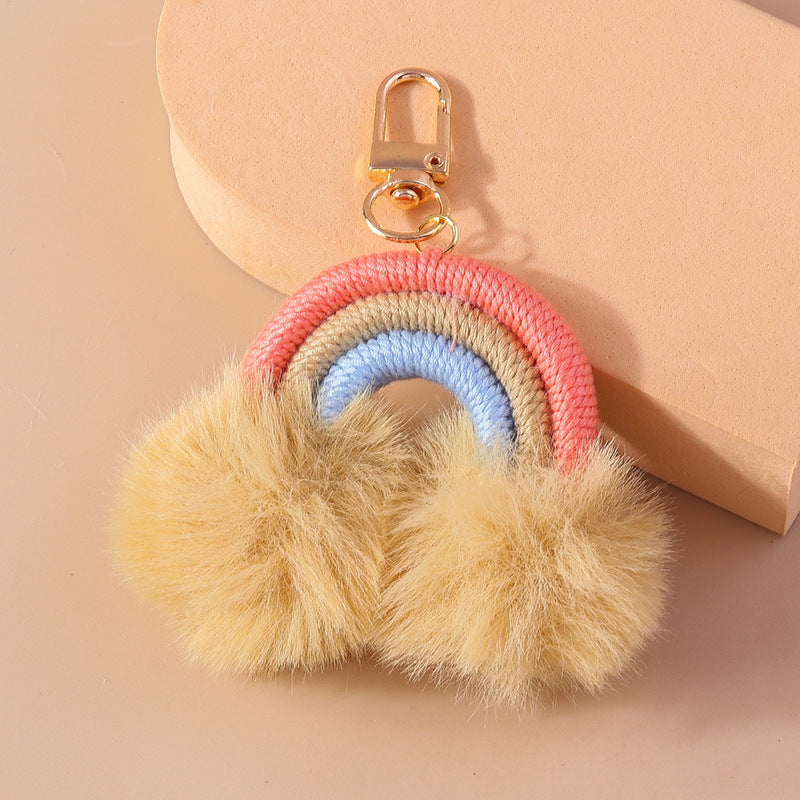Cartoon Fur Ball Hand Knitted Rainbow Keychain