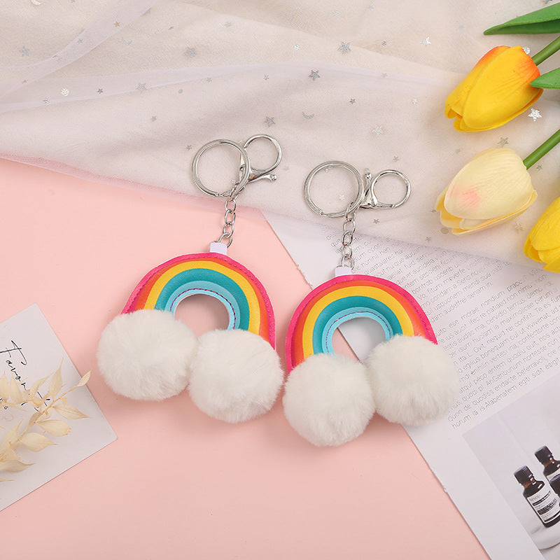 Rainbow PU Plush Keychain