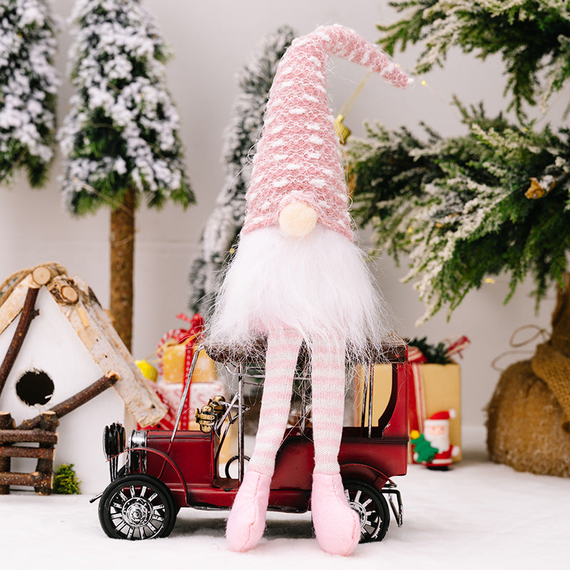 Polyester Christmas Striped Knitted Hat Rudolph Hanging Leg