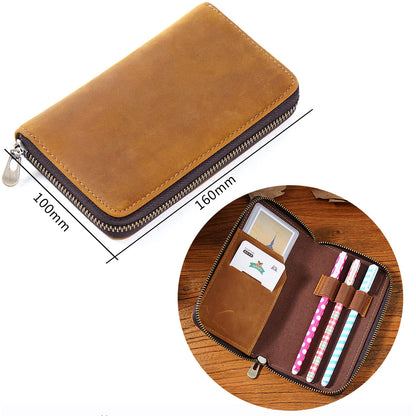 Three-pack Zippered Cowhide Pencil Case