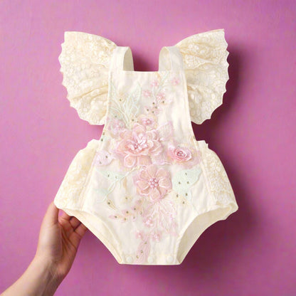 Lace Mesh Flying Sleeves Pearl Triangle Siamese Baby Clothes
