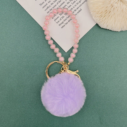 Cute Fur Ball Colorful Beaded Lanyard Keychain
