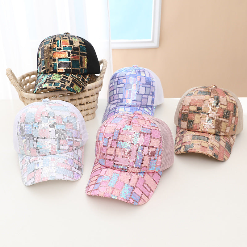Colorful Sequin Mesh Breathable Stitching Children's Baseball Cap