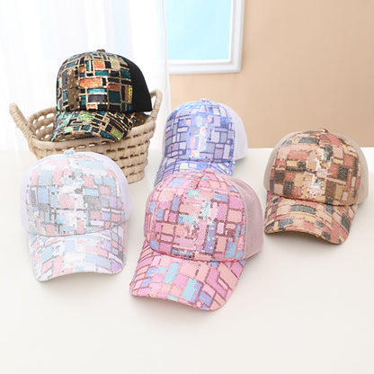 Colorful Sequin Mesh Breathable Stitching Children's Baseball Cap