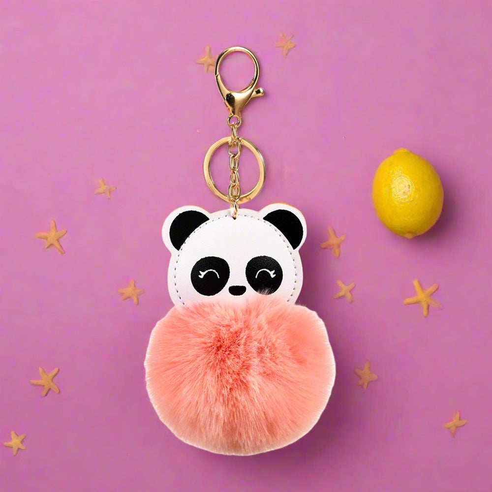 Cartoon Panda Fur Ball Alloy Keychain