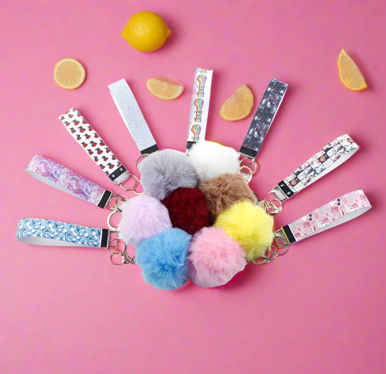 Fur Ball PU Leather Lanyard