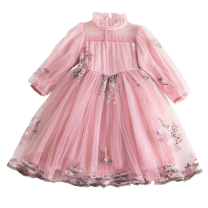 Wholesale Polyester Embroidered Flower Bubble Sleeve Dresses