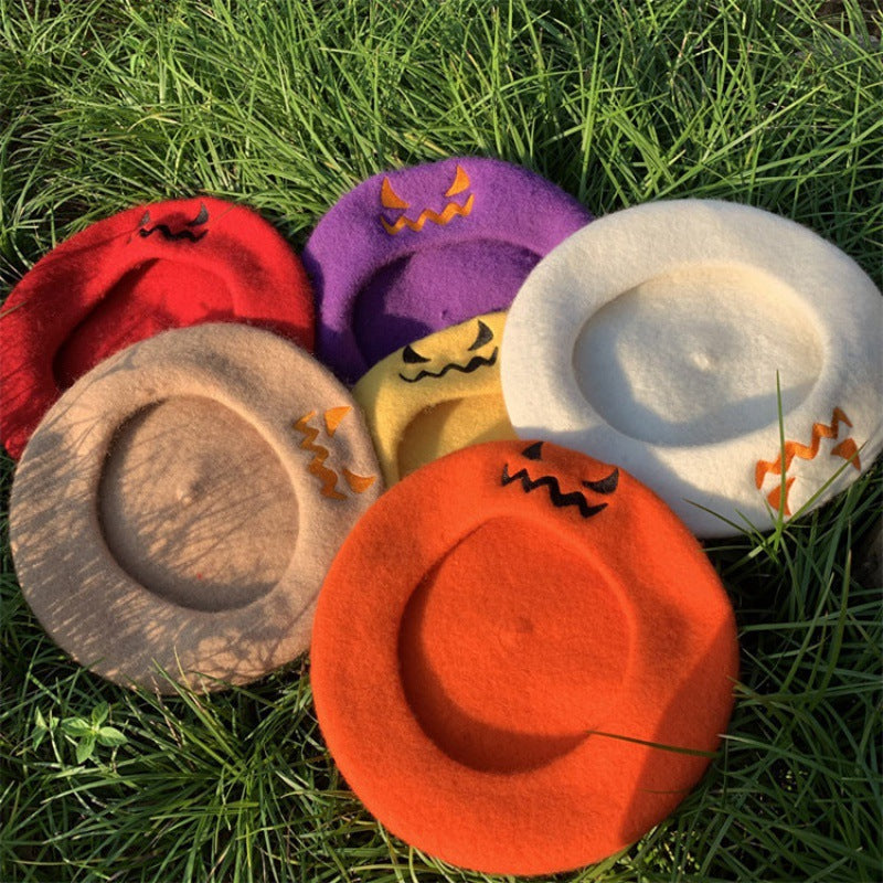Halloween Smiley Pumpkin Witch Wool Parent-child Beret Hat