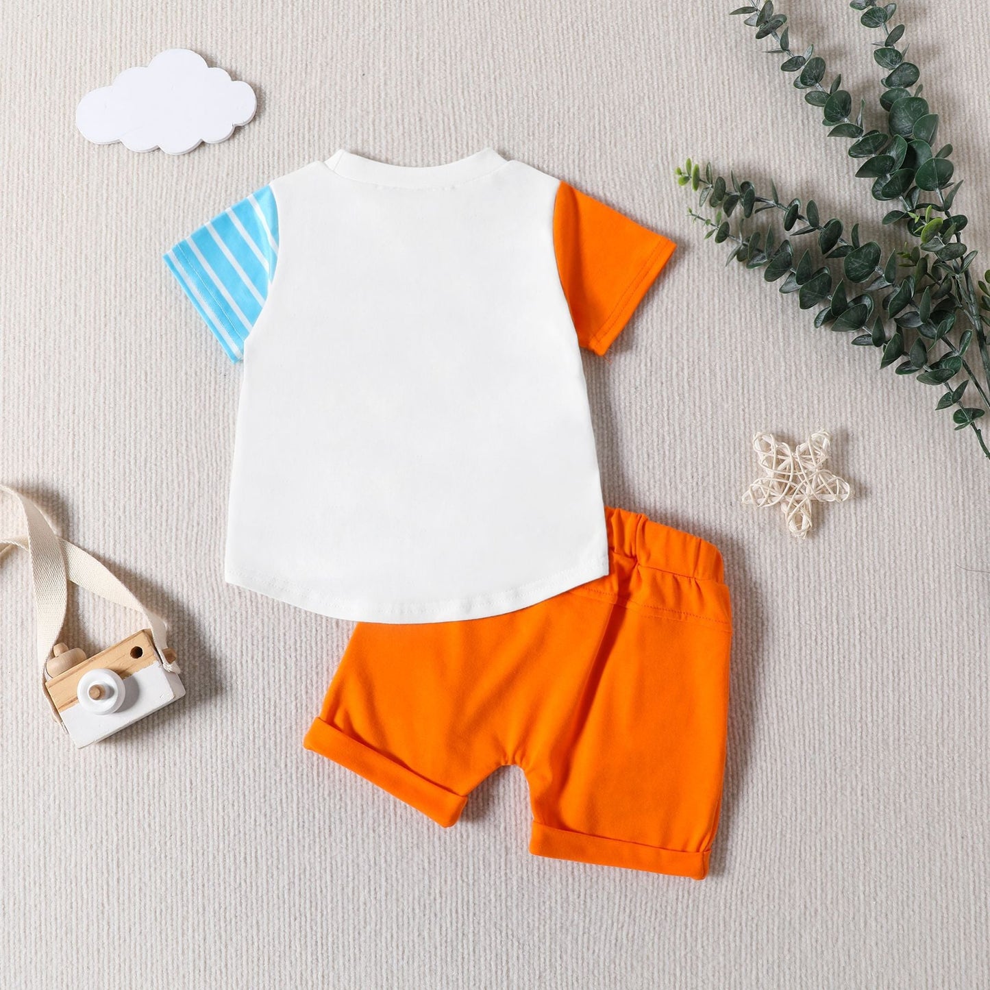 Cotton Western Patchwork Color T-shirt and Shorts Set