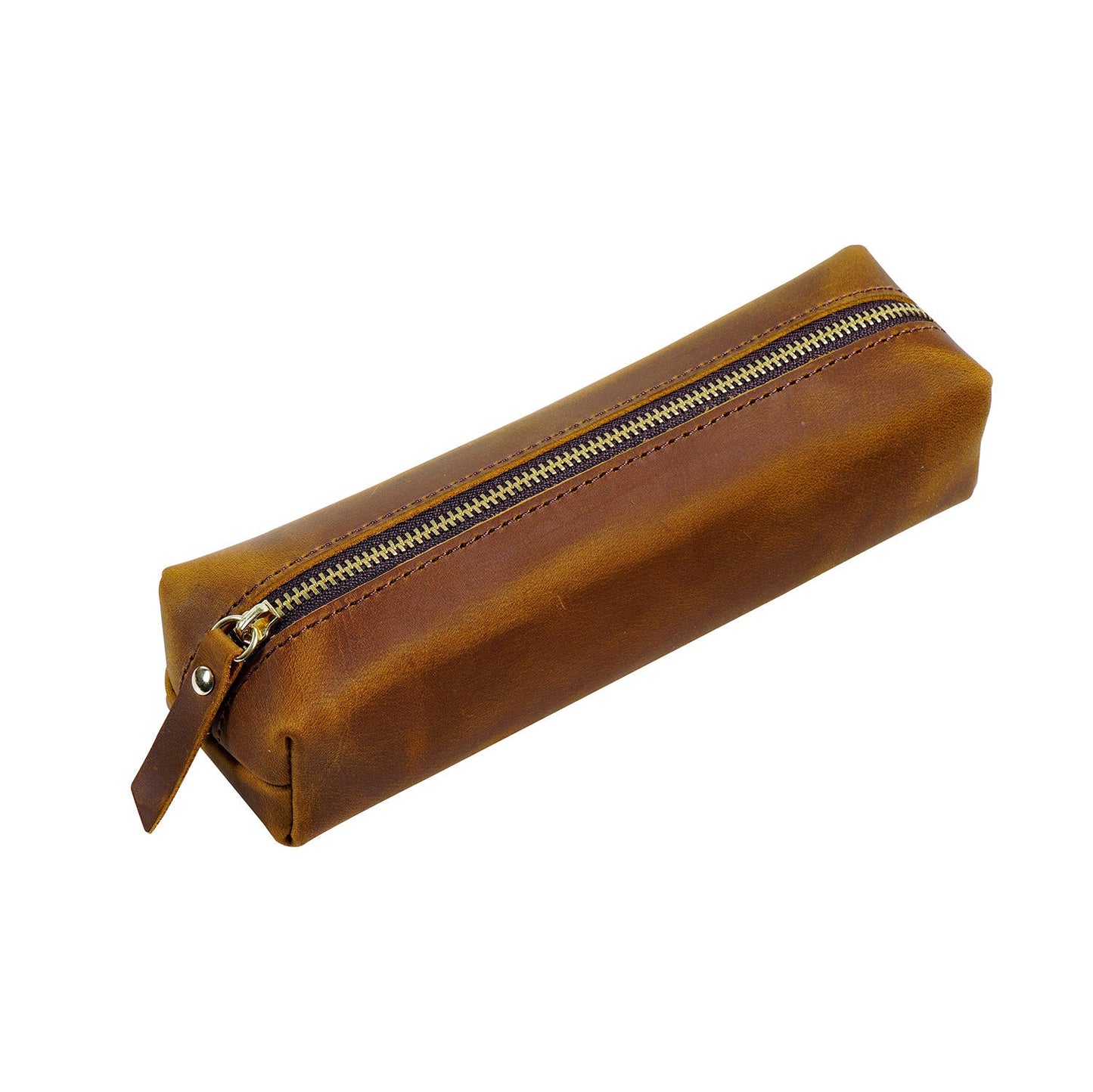 Handmade Cowhide Pen Large Capacity Storage Bag Zipper Pen Bag