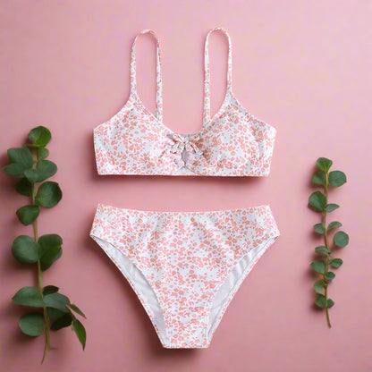 Kids V-Neck Cute Split Floral High Waist Swimwear