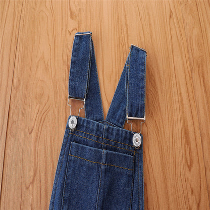 Polyester Children's Fashion Suspender Denim Flare Pants