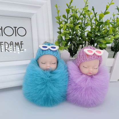 Sleeping Doll Plush Ball Hanging Keychain