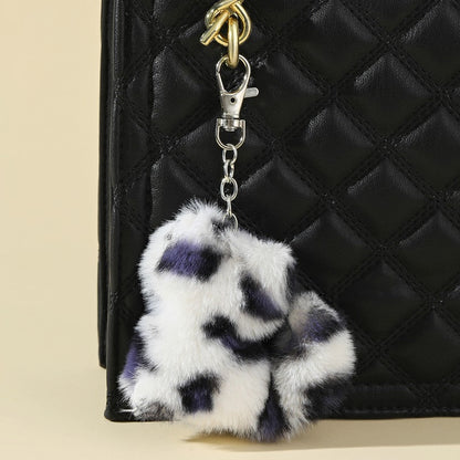 Leopard Patterned Kitten Fur Ball Keychain