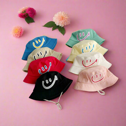 Cotton Kids Big Smiley Face Big Brim Bucket Hat
