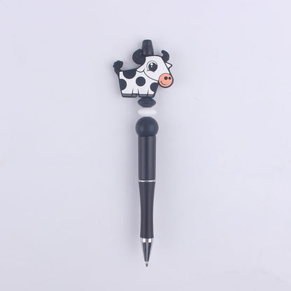 Handmade Beaded Pen Cartoon Animal Cow Silicone Beaded