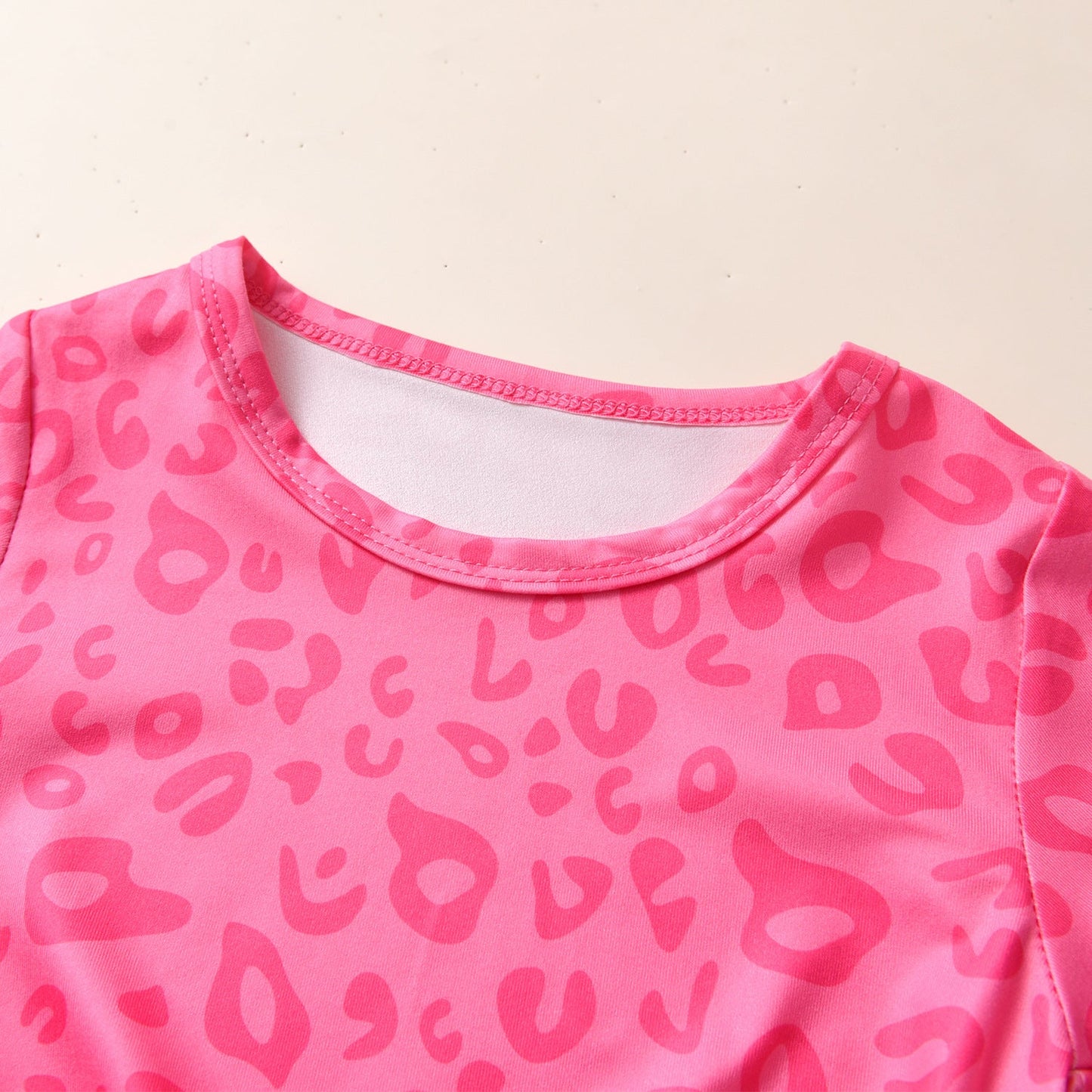 Cotton Kids Set Leopard Print Flare Pants Two Piece Set