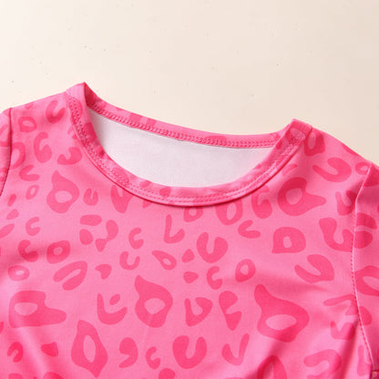 Cotton Kids Set Leopard Print Flare Pants Two Piece Set