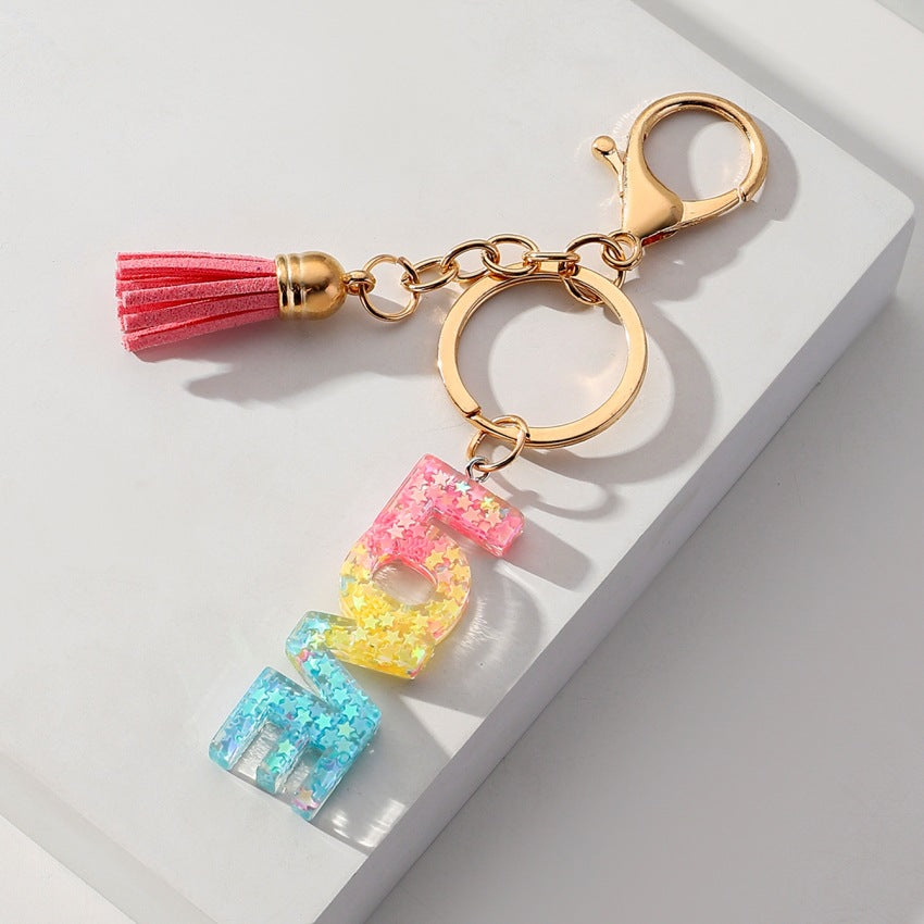 Rainbow Color Gradient Letter Resin Crystal Keychain