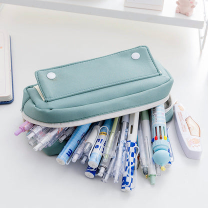 Leather Solid Color Large Capacity Pencil Case