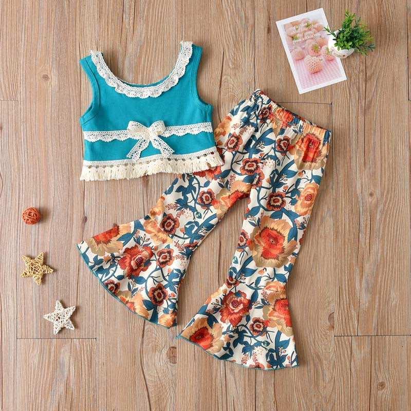 Cotton Children's Leopard Print Bell Bottoms Two Piece Set