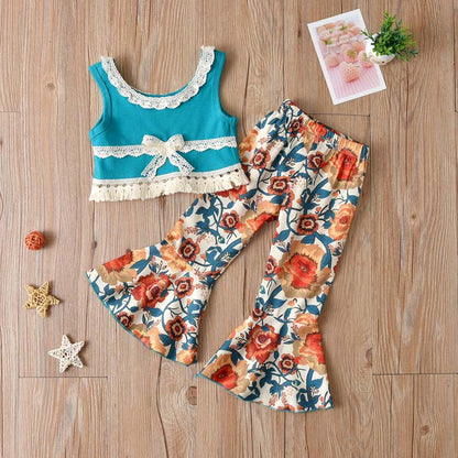 Cotton Children's Leopard Print Bell Bottoms Two Piece Set