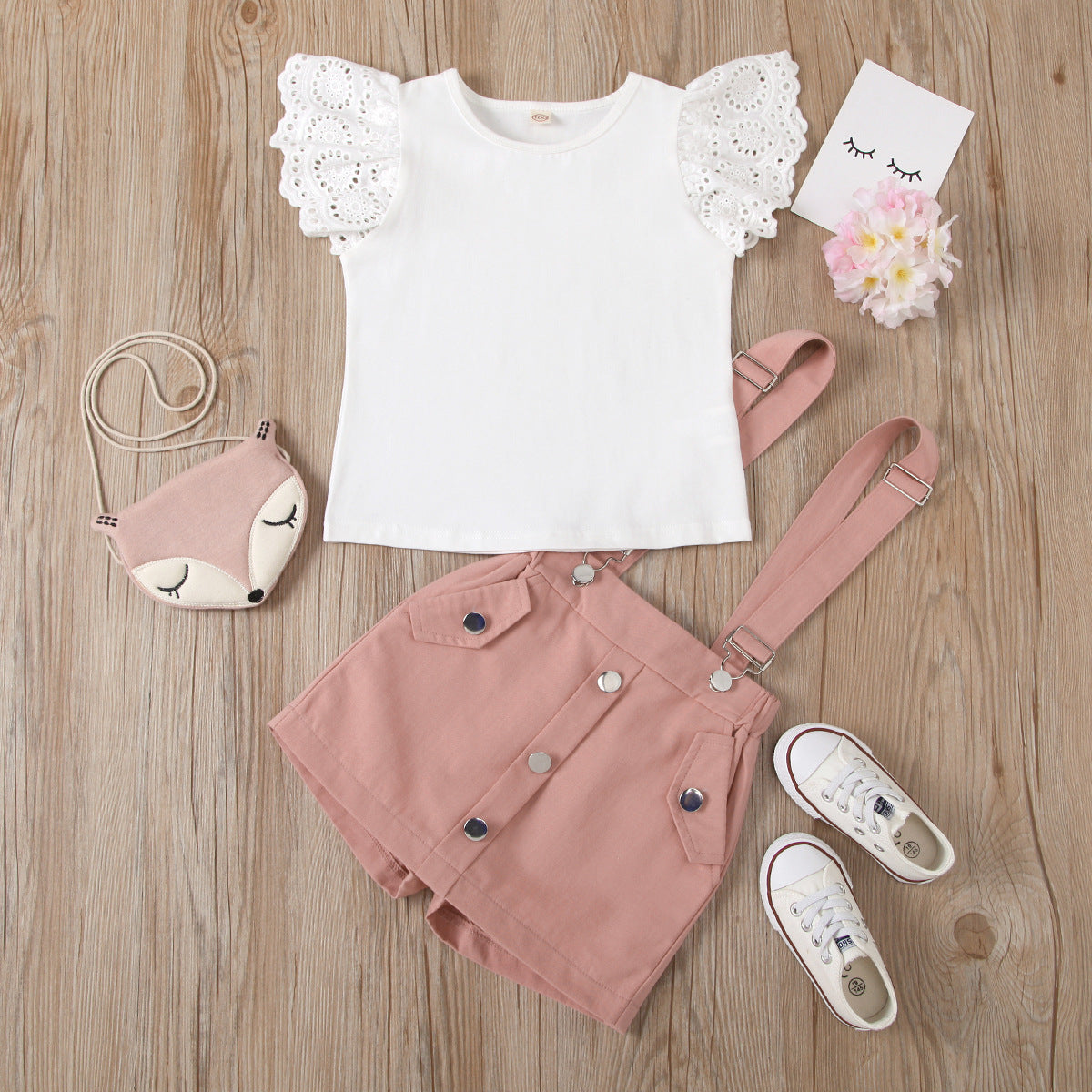 Round Neck Top with Detachable Strap Culottes Baby Clothes