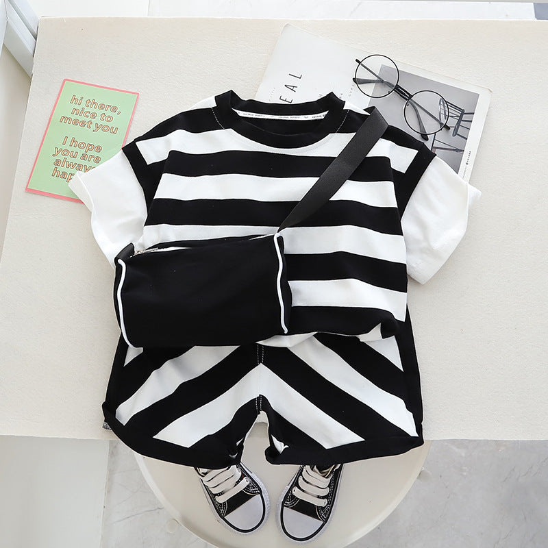 Boys Summer Short Sleeved Shorts Shoulder Bag Cotton Set