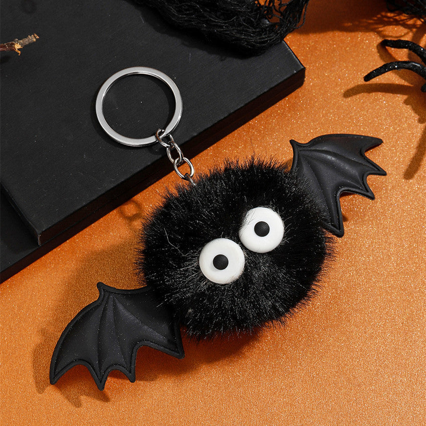 Halloween Bat Plush Pom Keychain