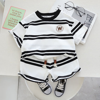 Boys Summer Casual Short Sleeved Shorts Cotton Set