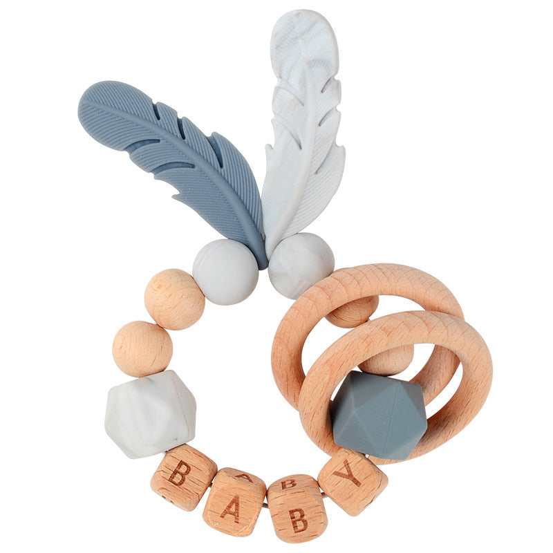 Baby Wooden Teether Bracelet Rattle Silicone Bead Micro Stick TOY