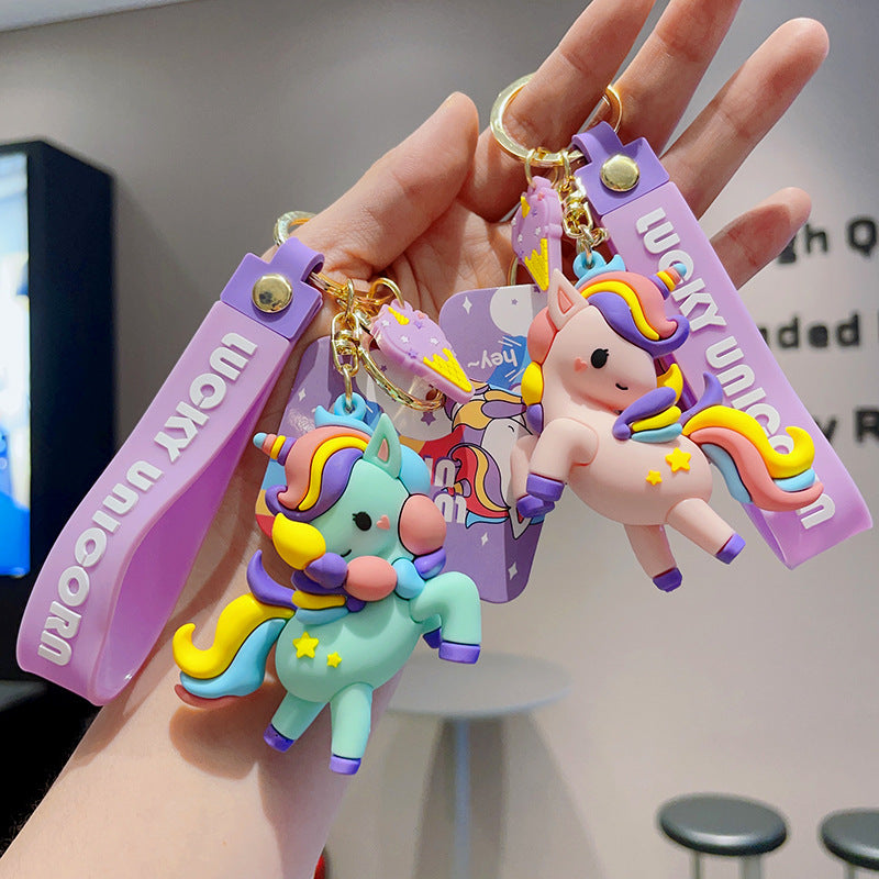 Cartoon Colorful Unicorn PVC Keychain