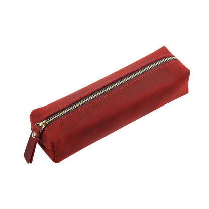Handmade Cowhide Pen Large Capacity Storage Bag Zipper Pen Bag
