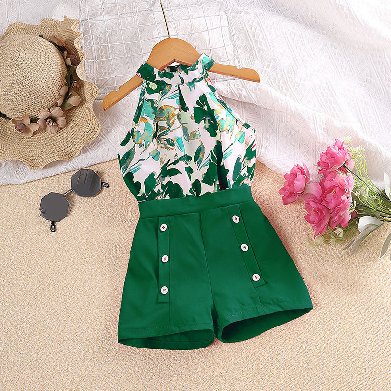 Wholesale Polyester Children's Clothing Printed Sleeveless Tops