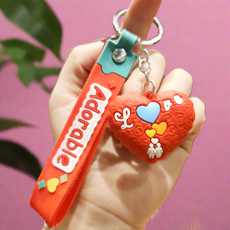 Cartoon Heart PVC Soft Glue Keychains Cute Keychain